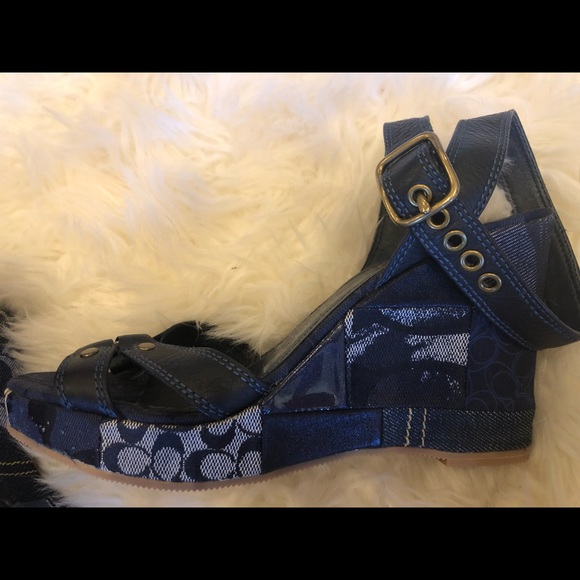 Coach Leather/Canvas Wedge Shoes - Picture 2 of 7